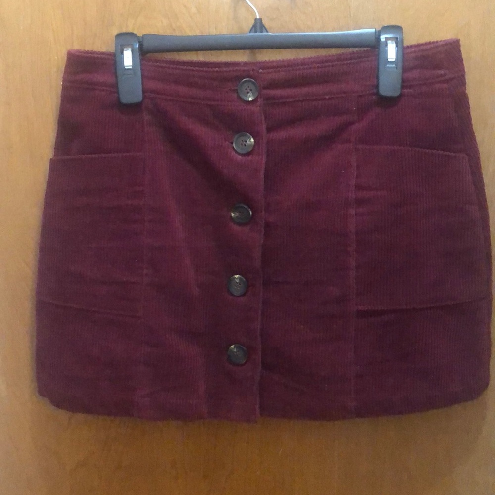 A corduroy burgundy skirt